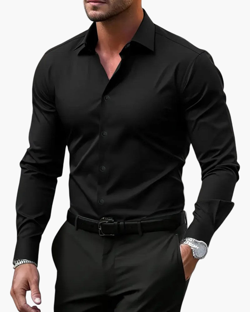 Men's long sleeve shirt with pointed collar and button front