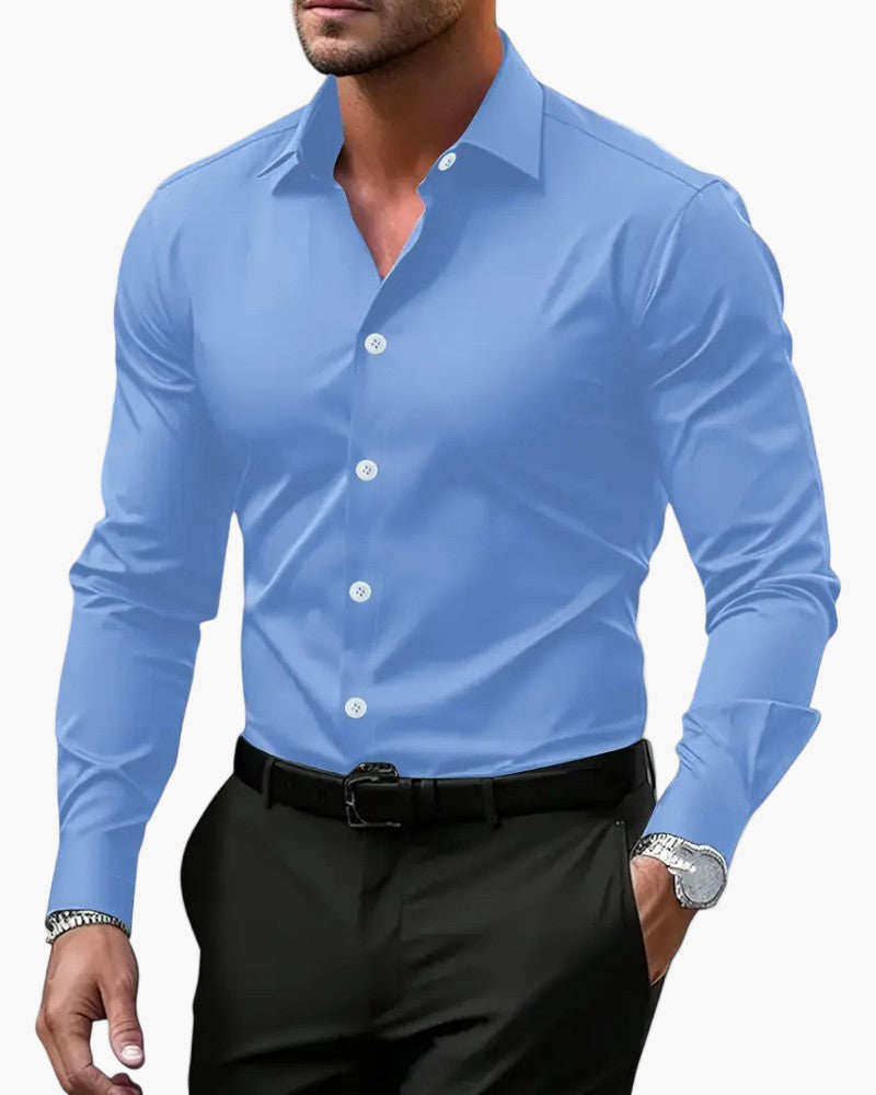 Men's long sleeve shirt with pointed collar and button front