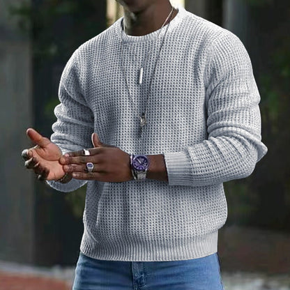 Men's textured crew neck jumper with long sleeves and ribbed trims