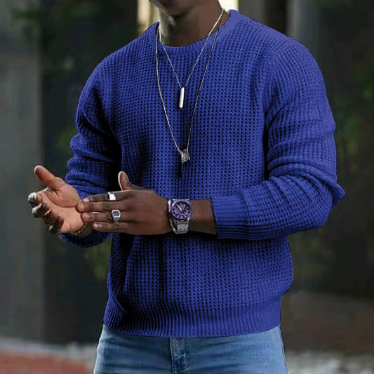 Men's textured crew neck jumper with long sleeves and ribbed trims