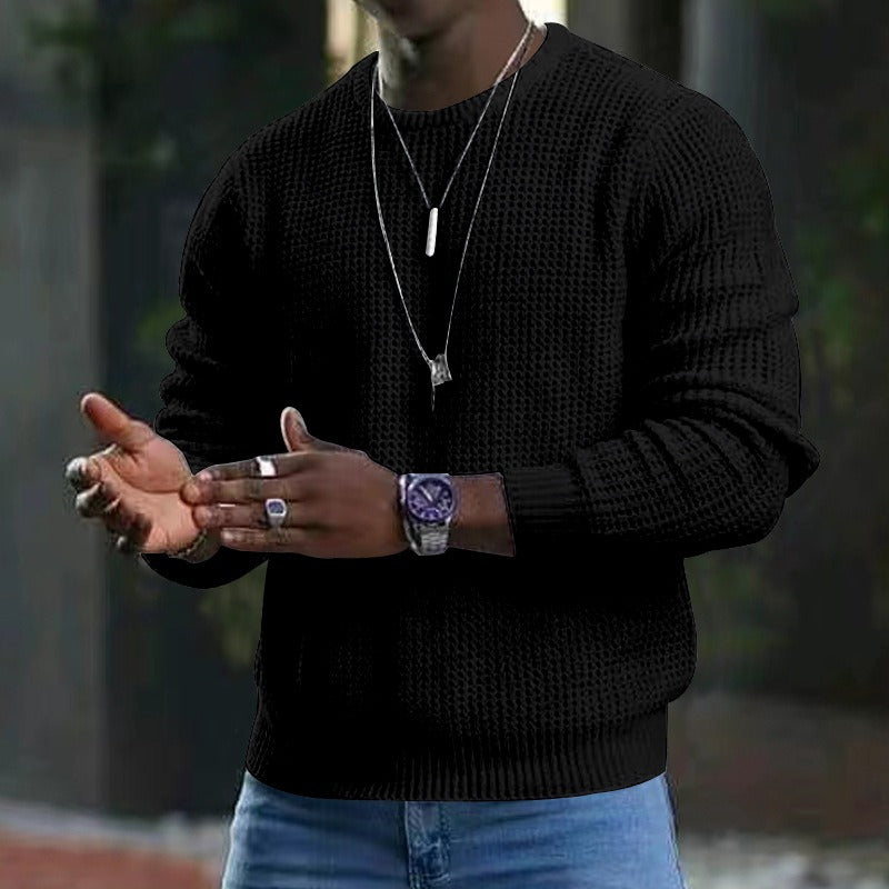 Men's textured crew neck jumper with long sleeves and ribbed trims
