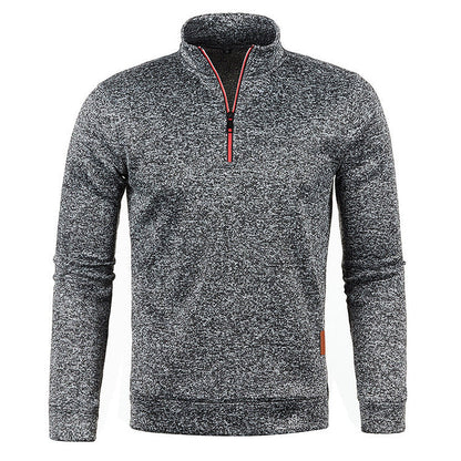 Men's textured half-zip jumper with funnel neck and long sleeves