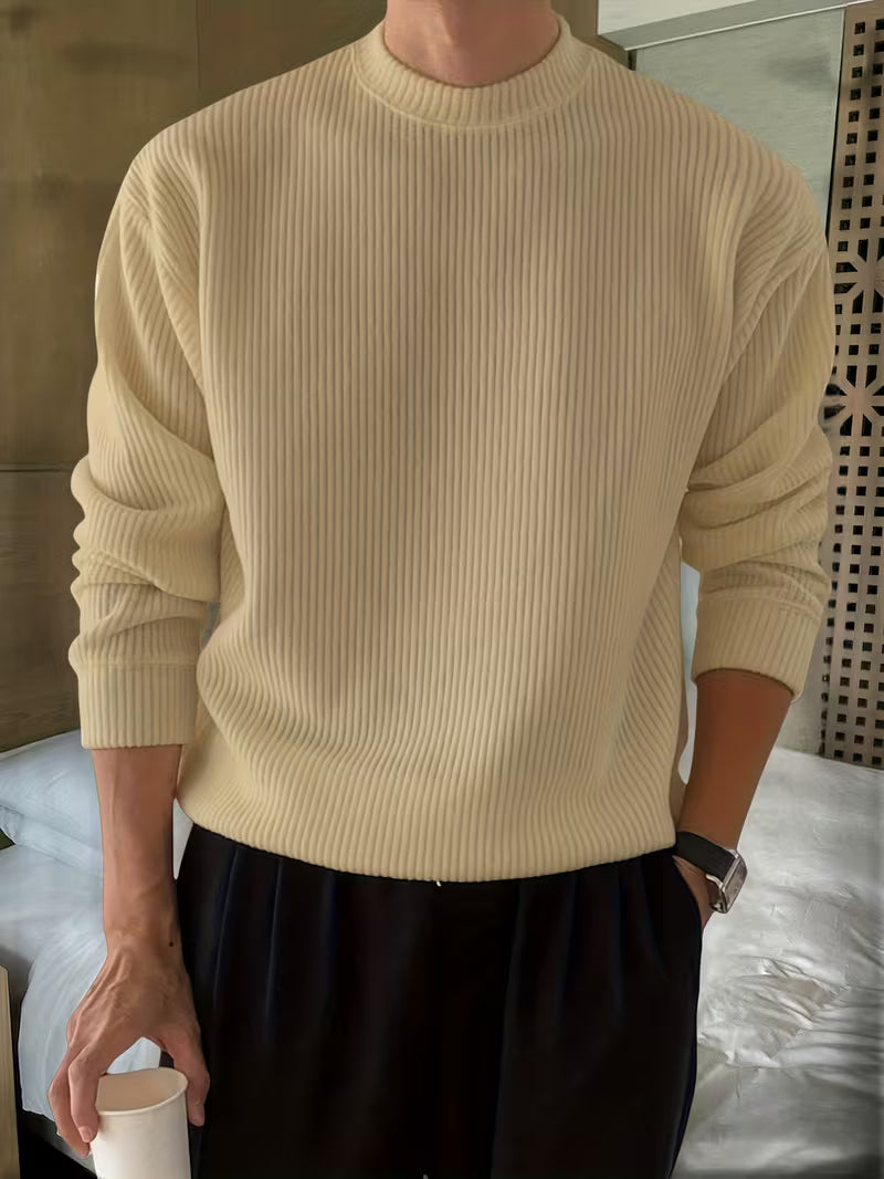 Men's ribbed crew neck sweater with long sleeves