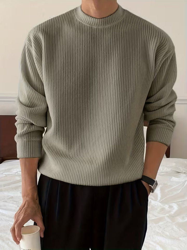 Men's ribbed crew neck sweater with long sleeves