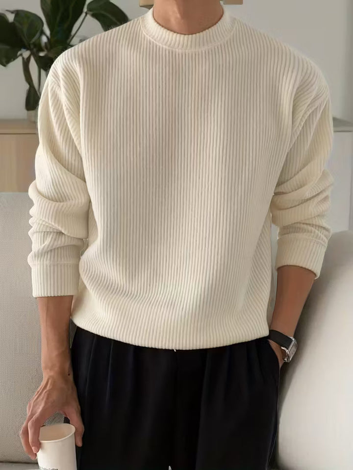 Men's ribbed crew neck sweater with long sleeves