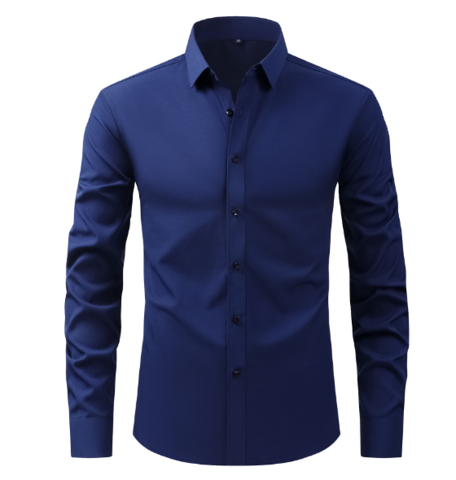 Men's plain long sleeve formal shirt with pointed collar and button front