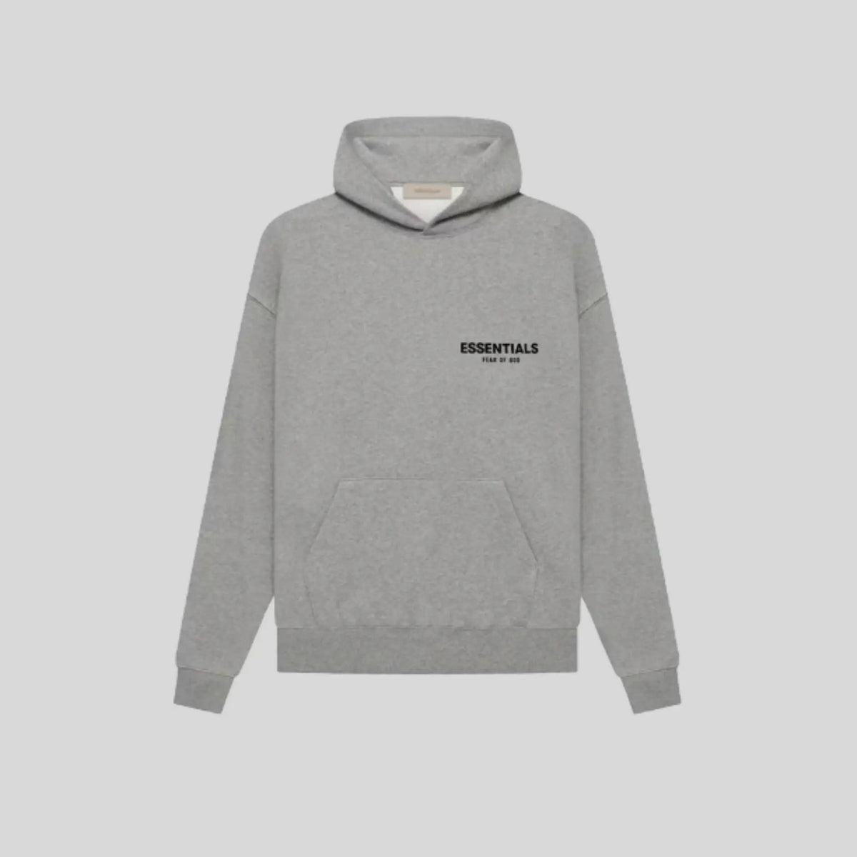 Gray unisex logo pullover hoodie with front and back text