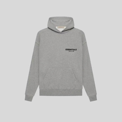 Gray unisex logo pullover hoodie with front and back text