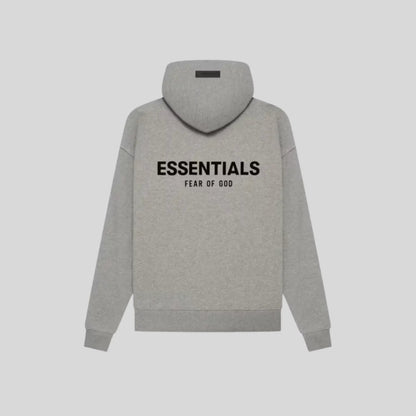 Gray unisex logo pullover hoodie with front and back text