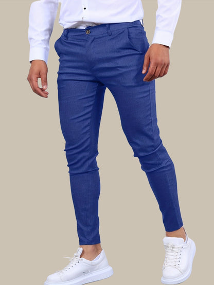 Men's skinny chino trousers with tapered legs and button fastening