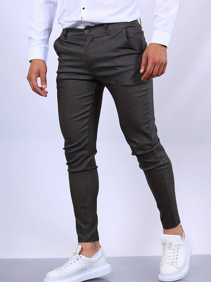 Men's skinny chino trousers with tapered legs and button fastening