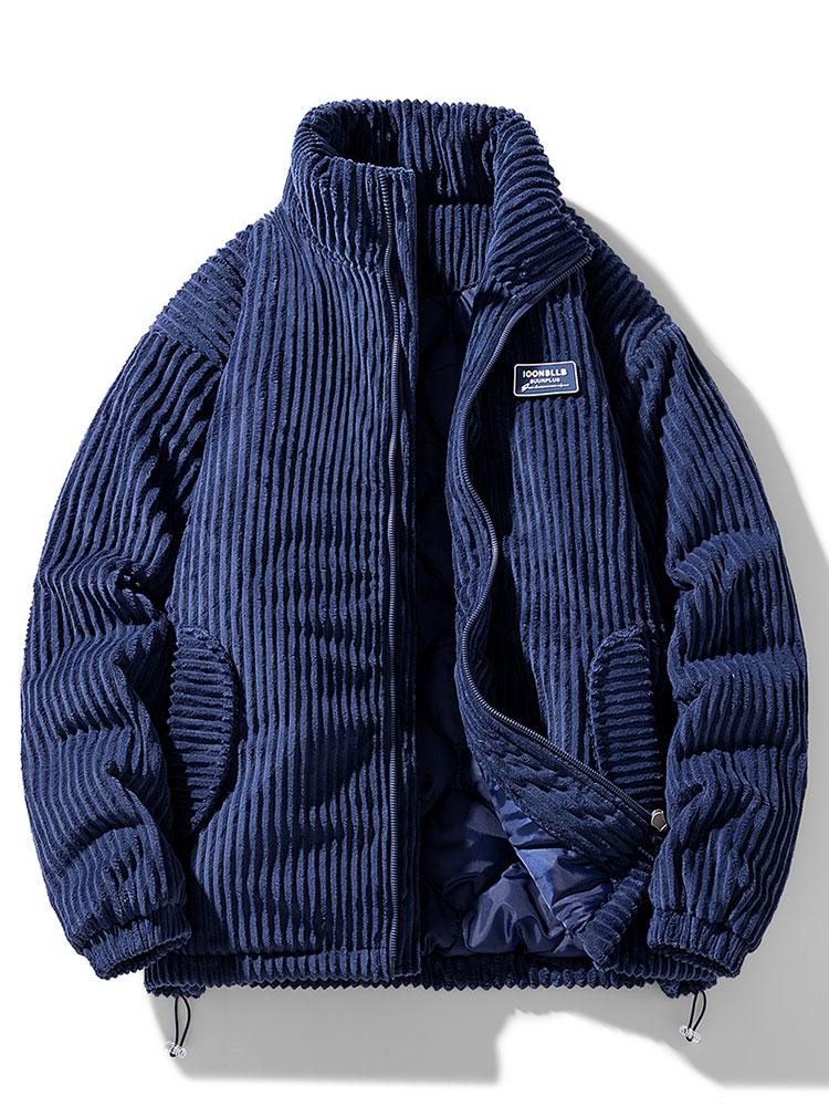 Ribbed padded jacket with high collar, zip front and zipped pockets