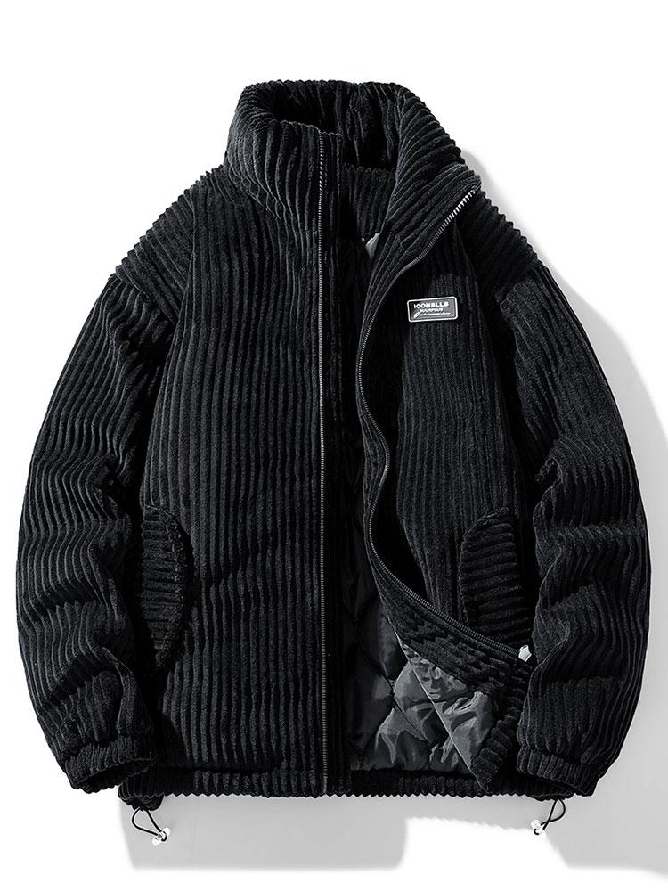 Ribbed padded jacket with high collar, zip front and zipped pockets