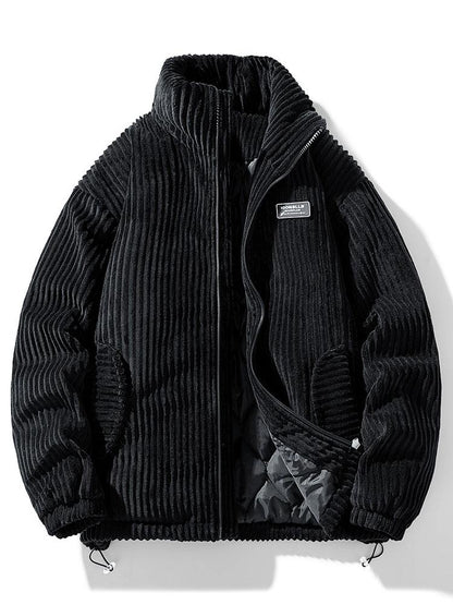 Ribbed padded jacket with high collar, zip front and zipped pockets