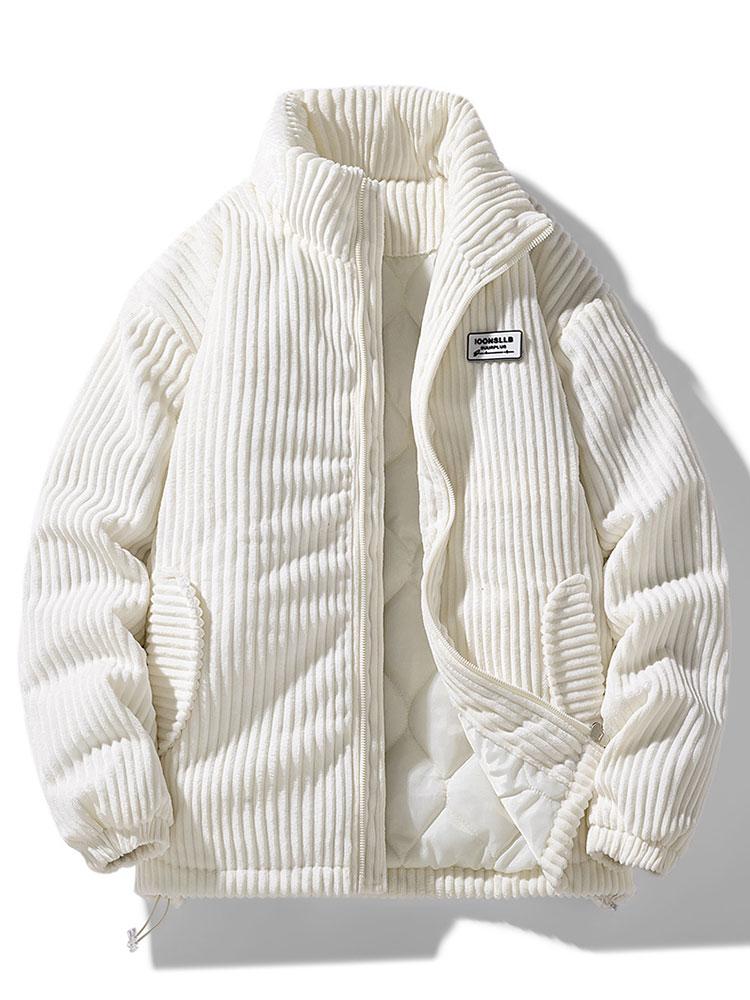 Ribbed padded jacket with high collar, zip front and zipped pockets