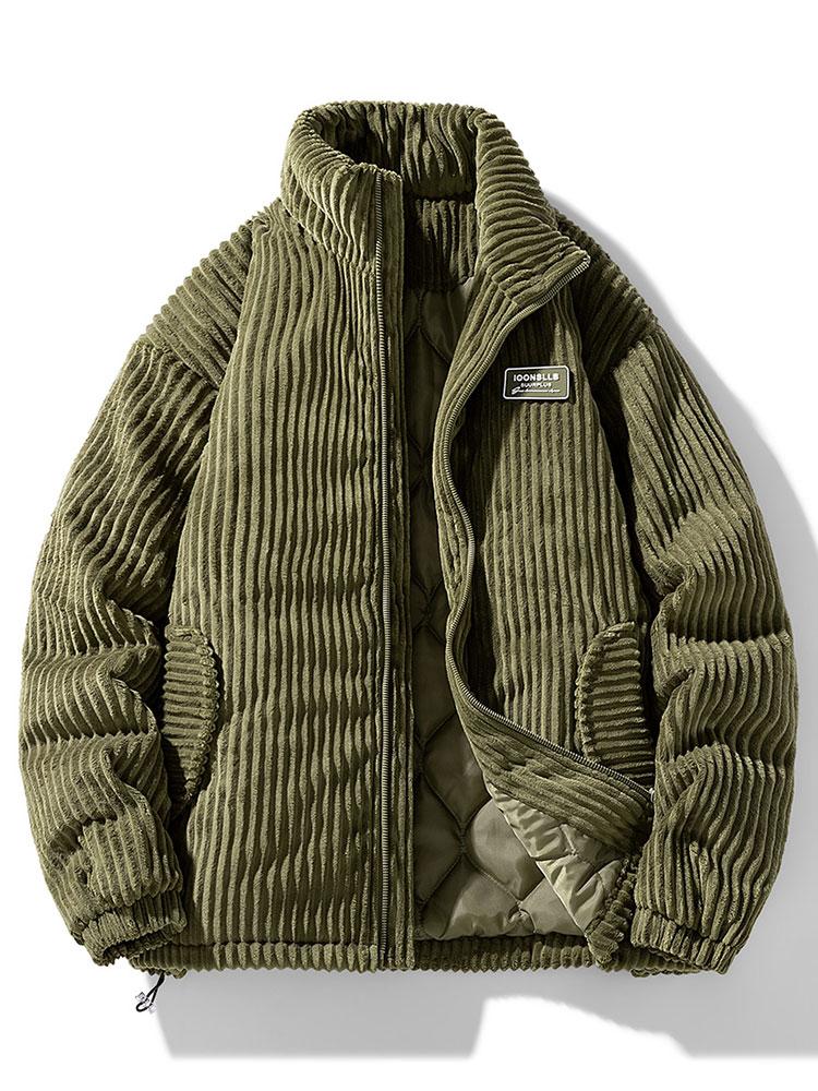 Ribbed padded jacket with high collar, zip front and zipped pockets