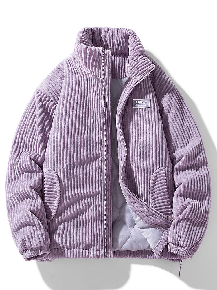 Ribbed padded jacket with high collar, zip front and zipped pockets