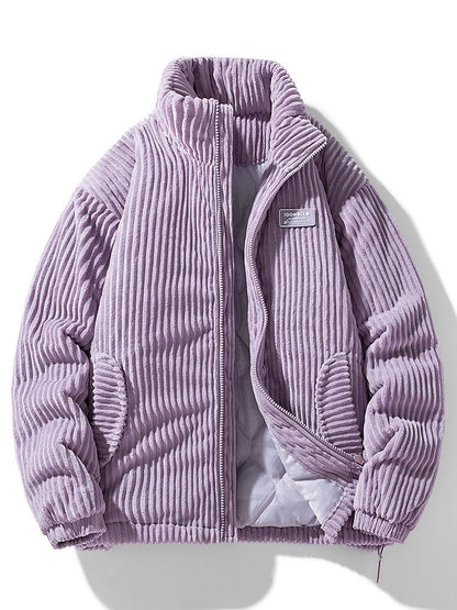 Ribbed padded jacket with high collar, zip front and zipped pockets