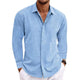 Men's Long Sleeve Linen Shirt, Button-Down Breathable Cotton Blend Summer Shirt with Lapel Collar