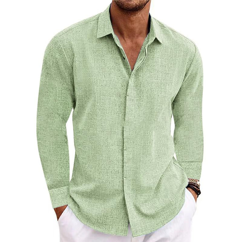 Men's Long Sleeve Linen Shirt, Button-Down Breathable Cotton Blend Summer Shirt with Lapel Collar