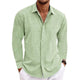 Men's Long Sleeve Linen Shirt, Button-Down Breathable Cotton Blend Summer Shirt with Lapel Collar