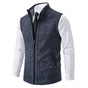Men's sleeveless textured gilet with stand collar, front zip and angled pockets