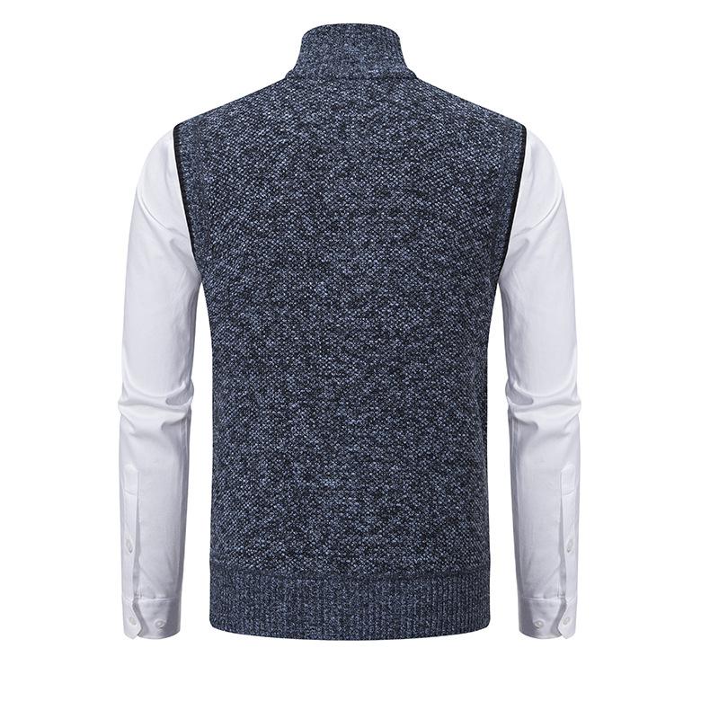 Men's sleeveless textured gilet with stand collar, front zip and angled pockets