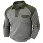 Men's long-sleeved ribbed quarter-zip jumper with contrast panels, elbow patches and chest pocket