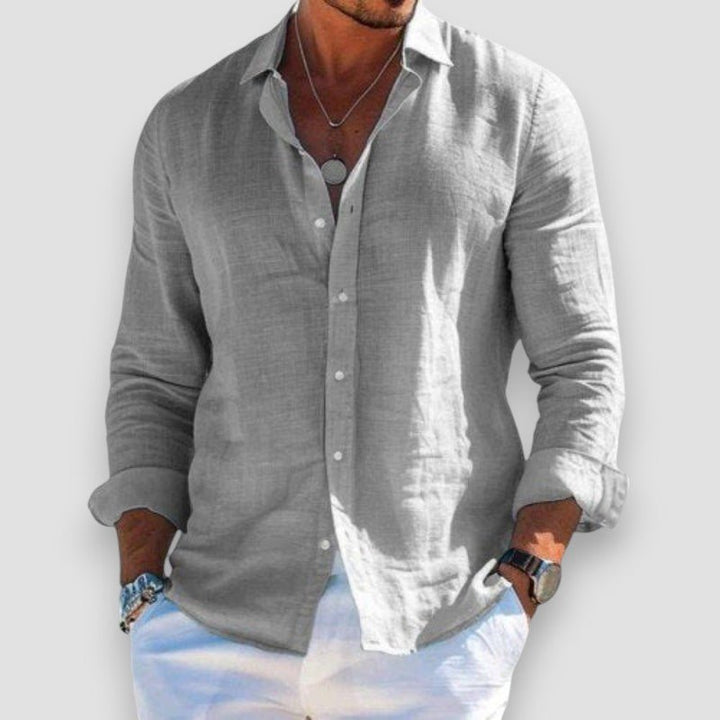 Men's long-sleeve shirt with open collar and button front