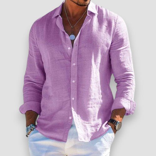 Men's long-sleeve shirt with open collar and button front