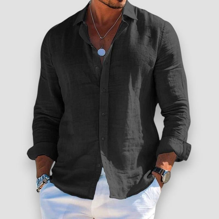 Men's long-sleeve shirt with open collar and button front