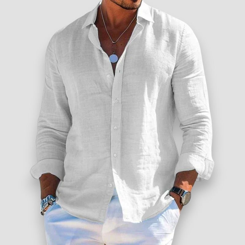 Men's long-sleeve shirt with open collar and button front