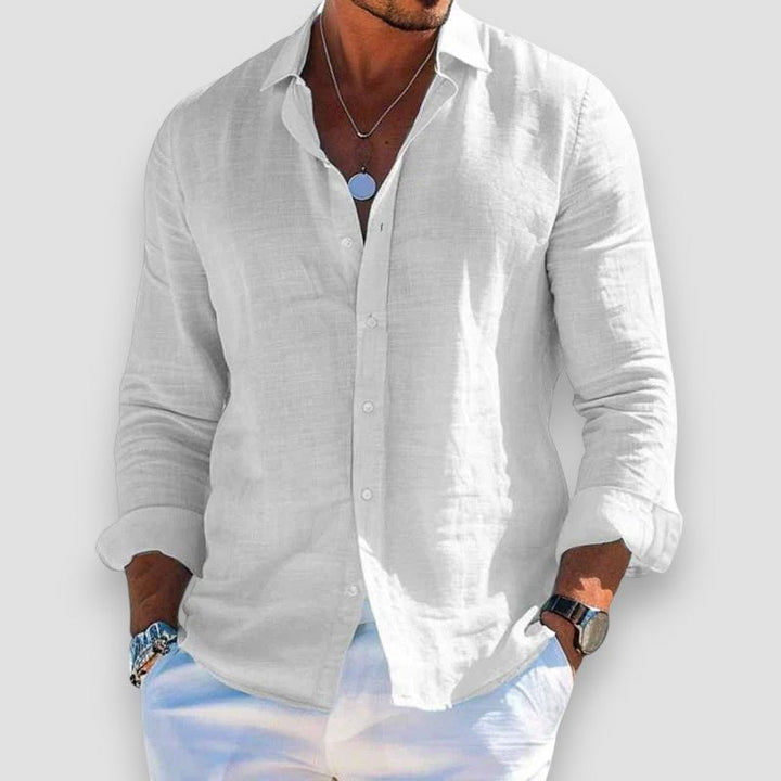 Men's long-sleeve shirt with open collar and button front