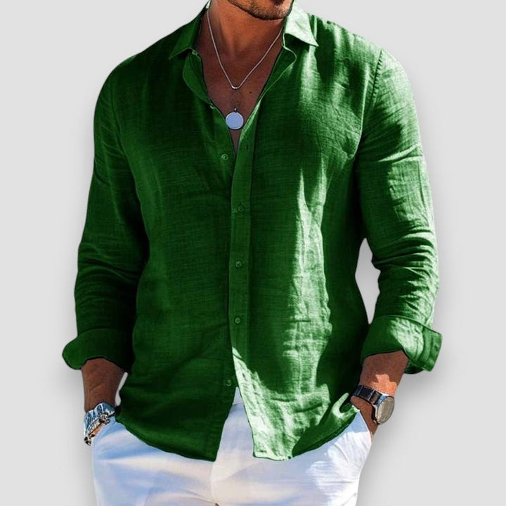 Men's long-sleeve shirt with open collar and button front