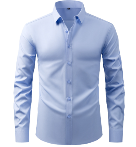 Men's plain long sleeve formal shirt with pointed collar and button front