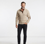 Men's ribbed quarter-button sweatshirt with mock neckline and elbow patches