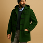 Men's hooded duffle coat with toggle fastenings and patch pockets