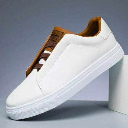 Low-top lace-up sneaker with contrast panelled upper and flat sole