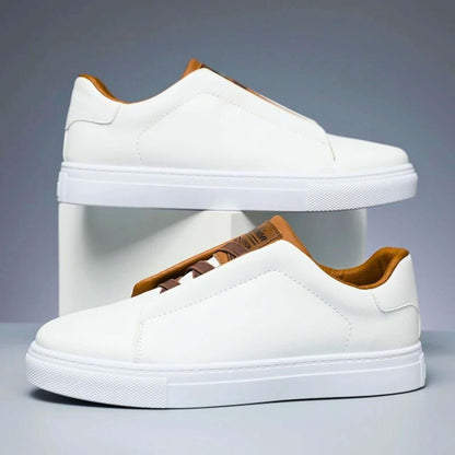 Low-top lace-up sneaker with contrast panelled upper and flat sole