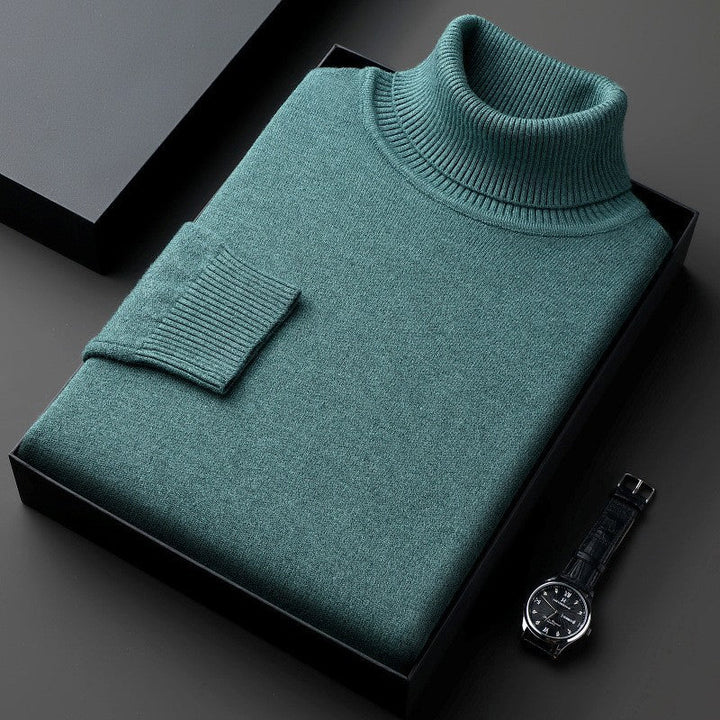 Plain ribbed turtleneck jumper folded in a presentation box