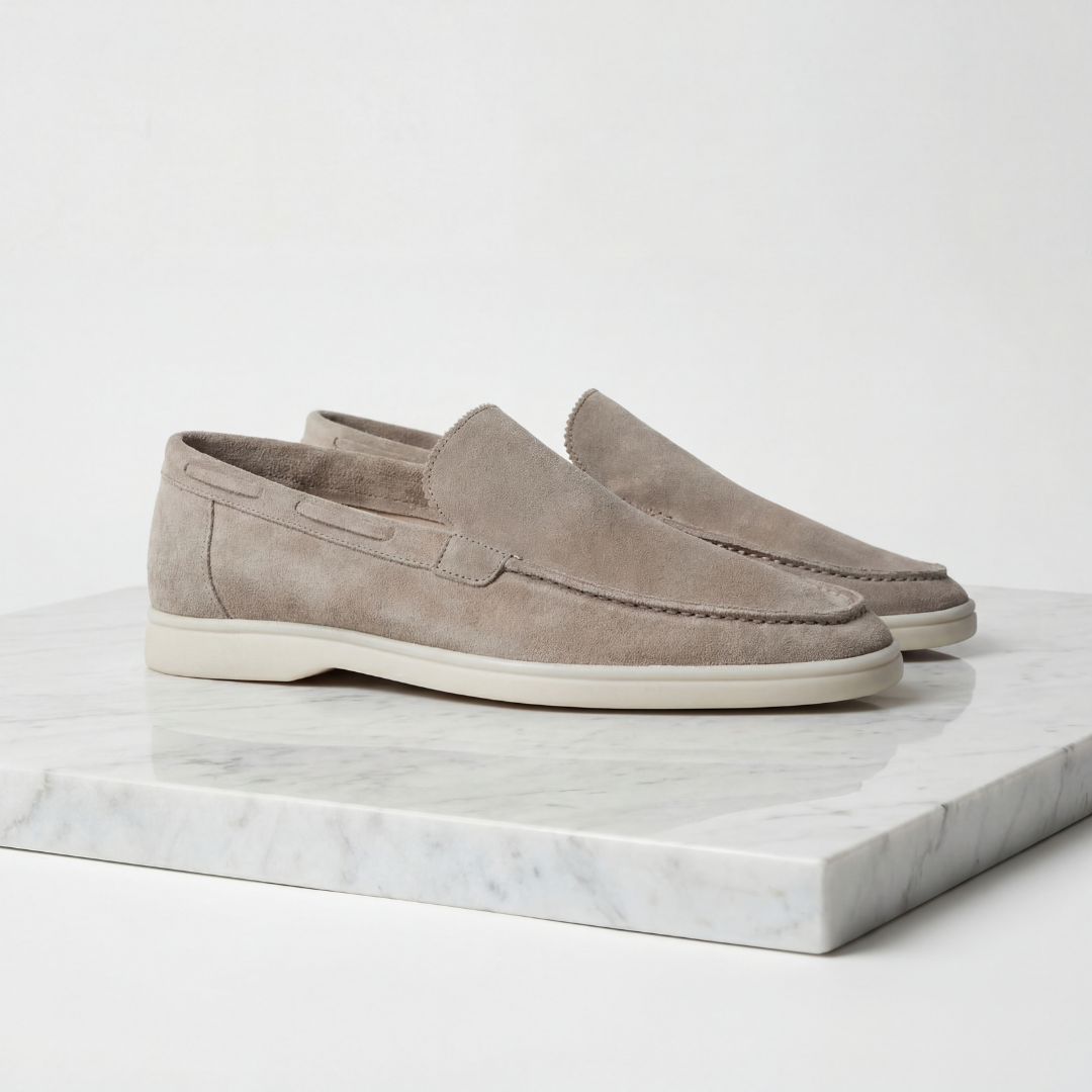 Men's Suede Slip On Loafers, Apron Toe, Moccasin Stitch