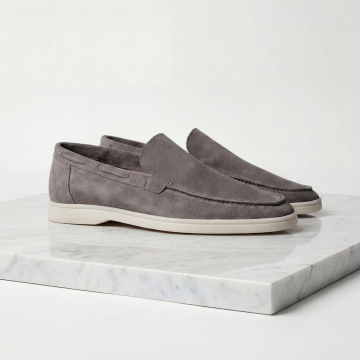 Men's Suede Slip On Loafers, Apron Toe, Moccasin Stitch