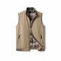Sleeveless plaid-lined gilet vest with stand collar, zip front and zipped pockets
