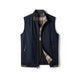 Sleeveless plaid-lined gilet vest with stand collar, zip front and zipped pockets