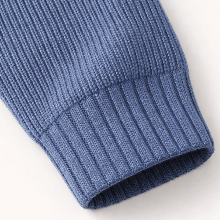 Men's ribbed knit half-zip sweater with mock neck and long sleeves