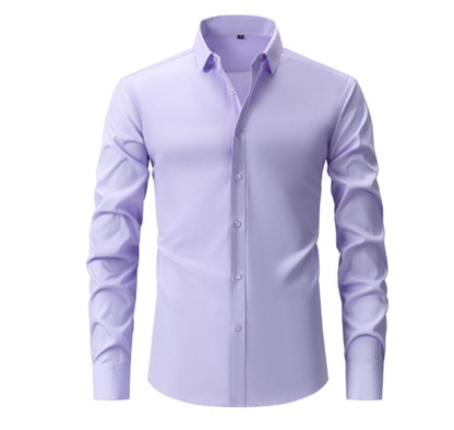 Men's plain long sleeve formal shirt with pointed collar and button front