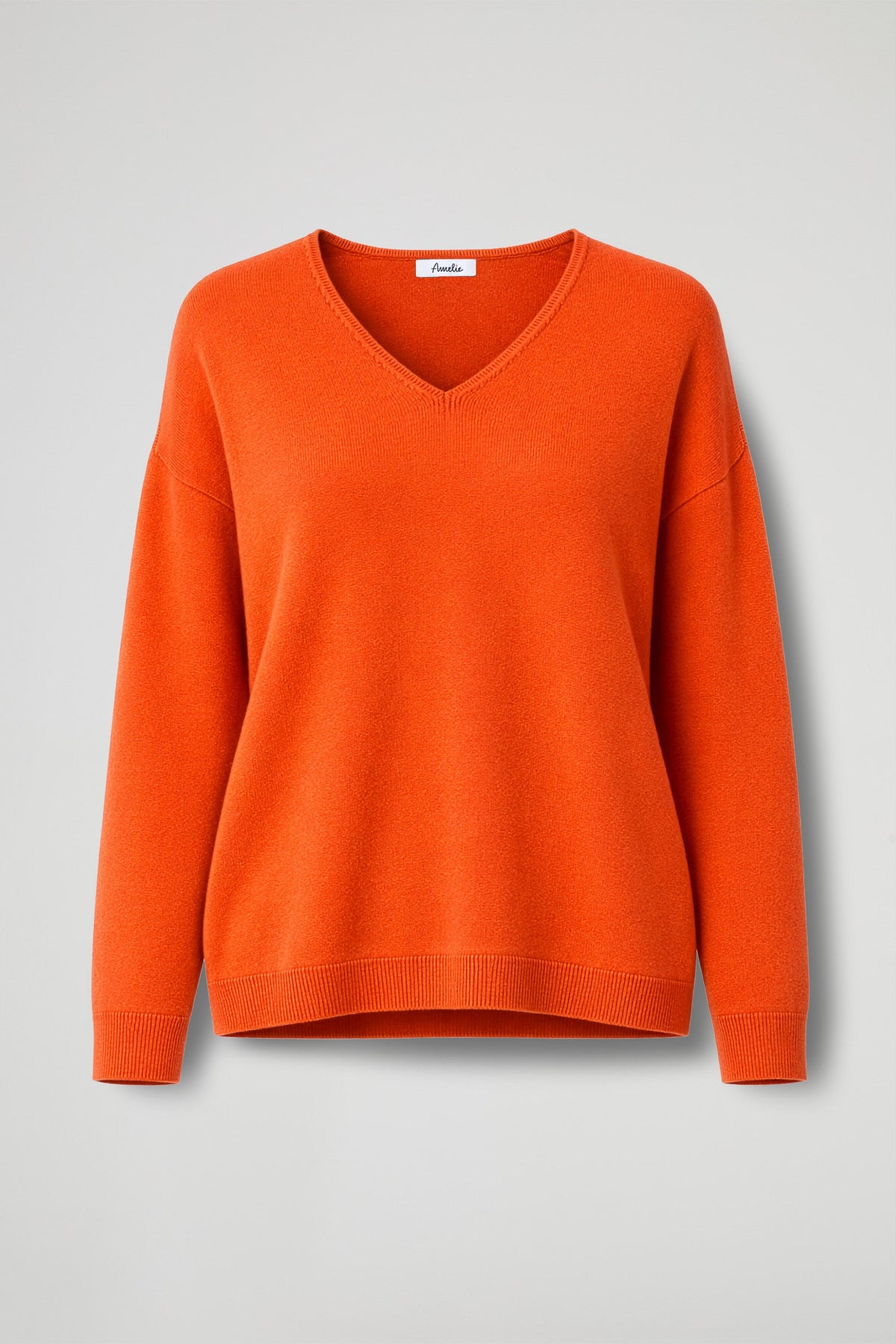 V-neck pullover sweater with finished hem