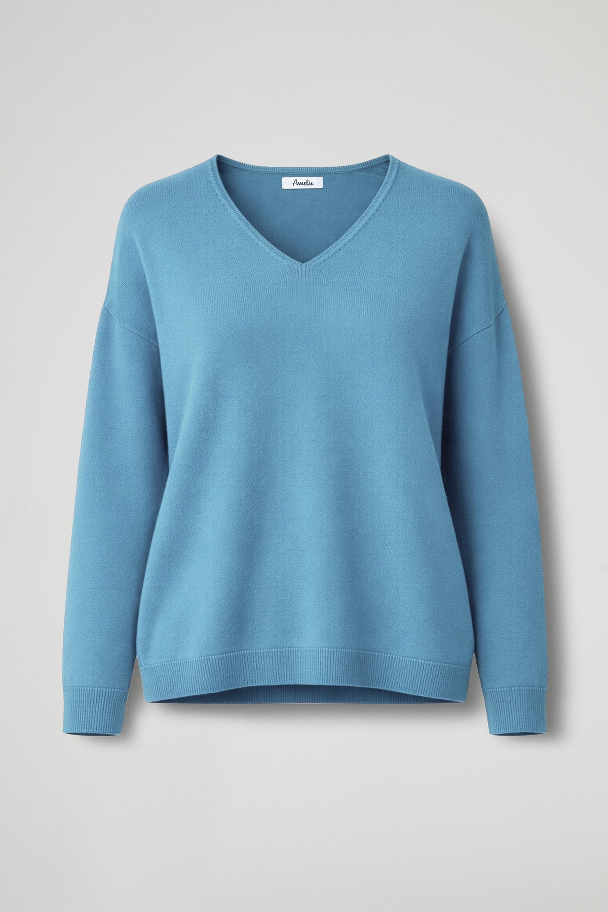 V-neck pullover sweater with finished hem
