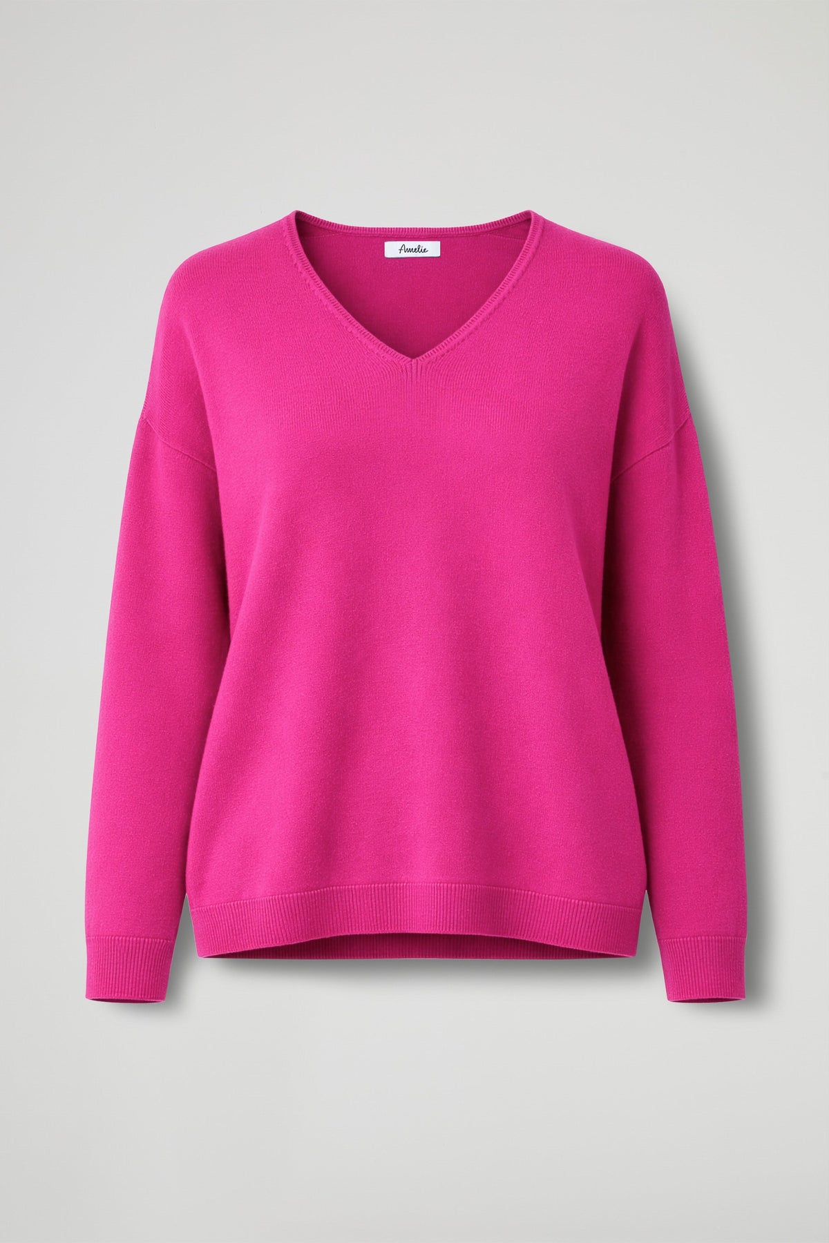 V-neck pullover sweater with finished hem