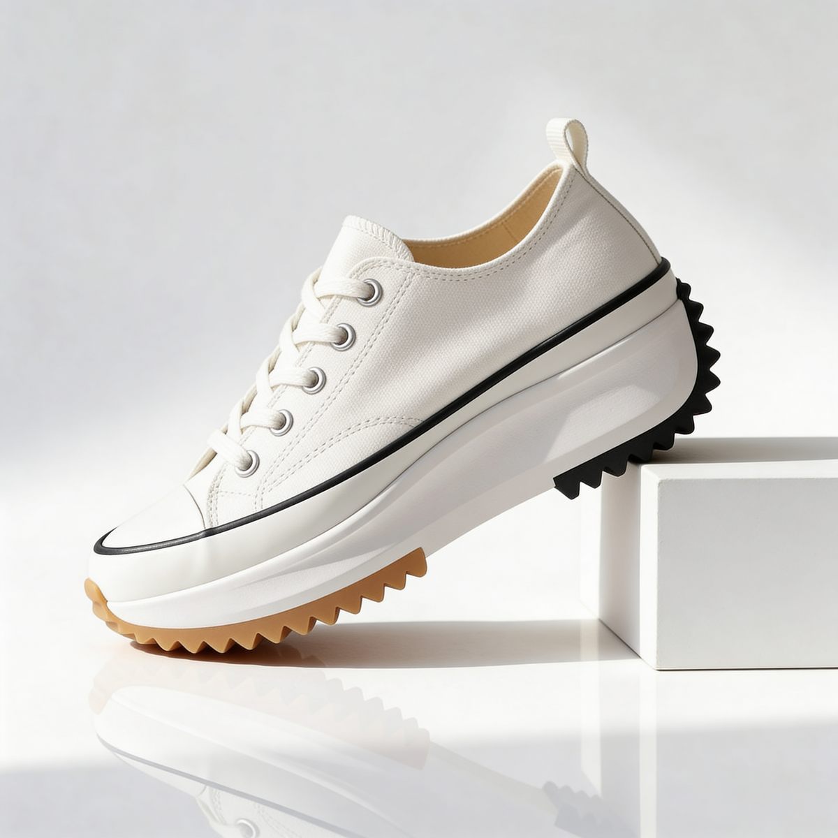 Unisex platform trainers with lace-up front, rounded toe and ridged sole